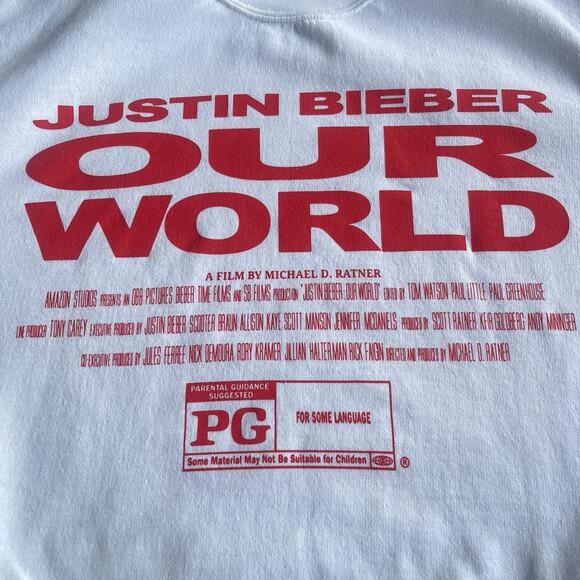 Justin Bieber Our World Crewneck Sweatshirt Unisex Large White Movie Promo - Picture 3 of 8